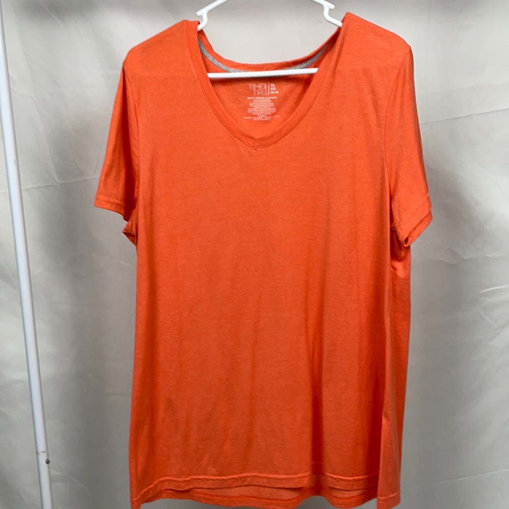 Coral/orange v neck tee by Time and True